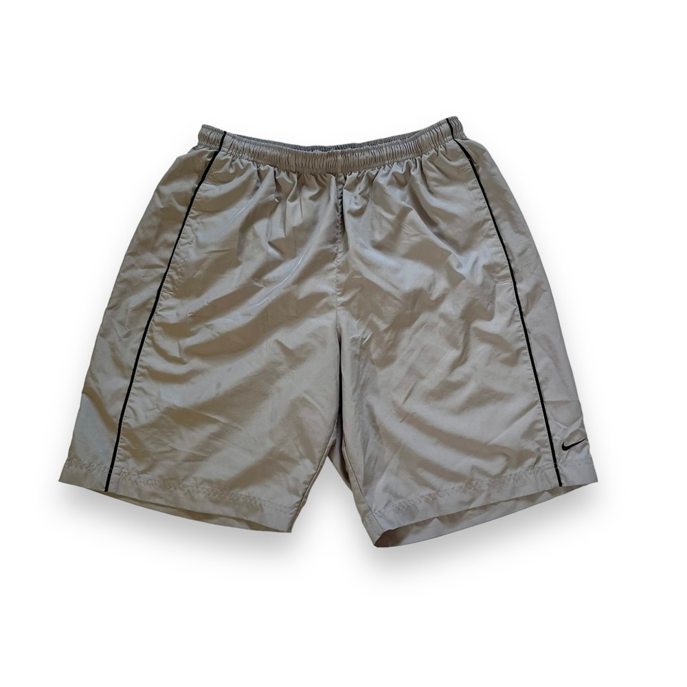 Vtg Y2K NIKE Swim Shorts GREY TAG LABEL Bathing Suit Lined 00s Mini Swoosh L
